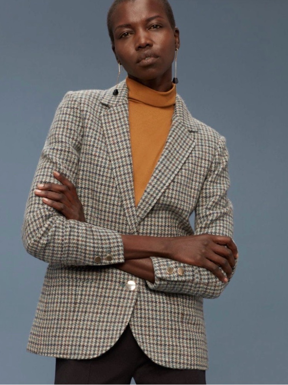 Wilfred / Aritzia  Houndstooth Wool-Blend Women's Blazer Jacket - Grey